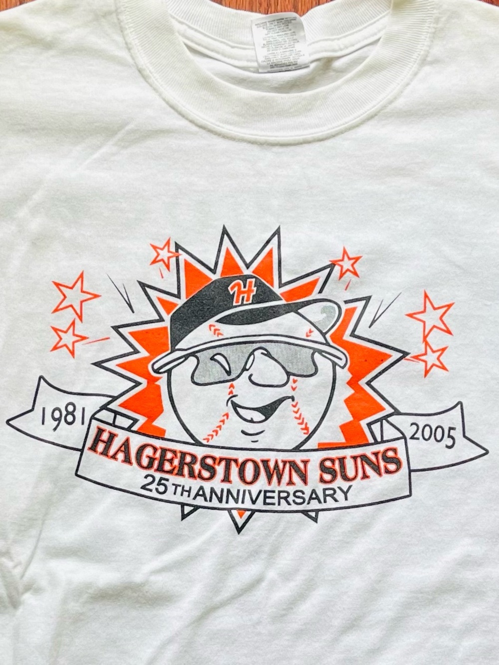 White Cotton Crewneck Tee Hagerstown Suns baseball Anniversary Graphic T shirt